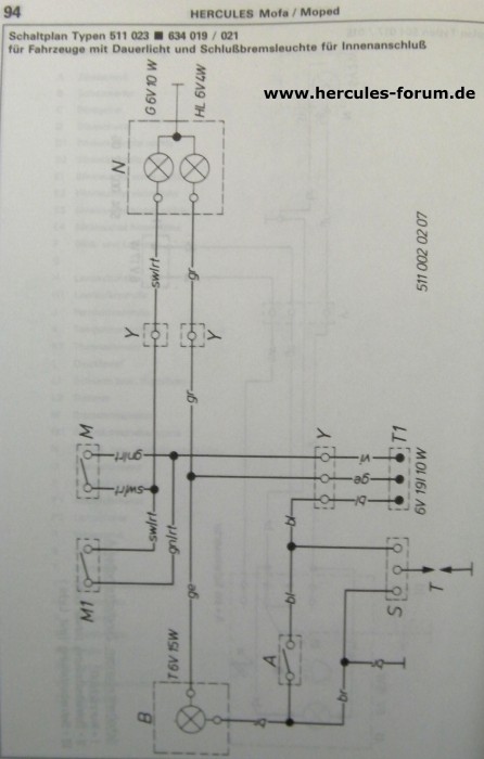 Schaltplan Hercules 634 019/021 (ohne Lichtschalter)